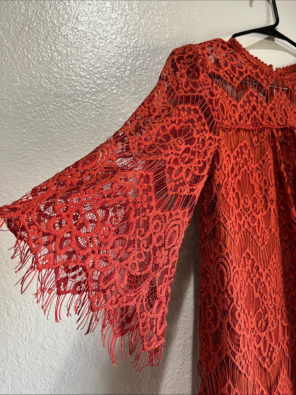 Blu Pepper Rust Lace Crochet Blouse Sz S  Feminine Sheer Boho Romantic TC0123 - Picture 6 of 9